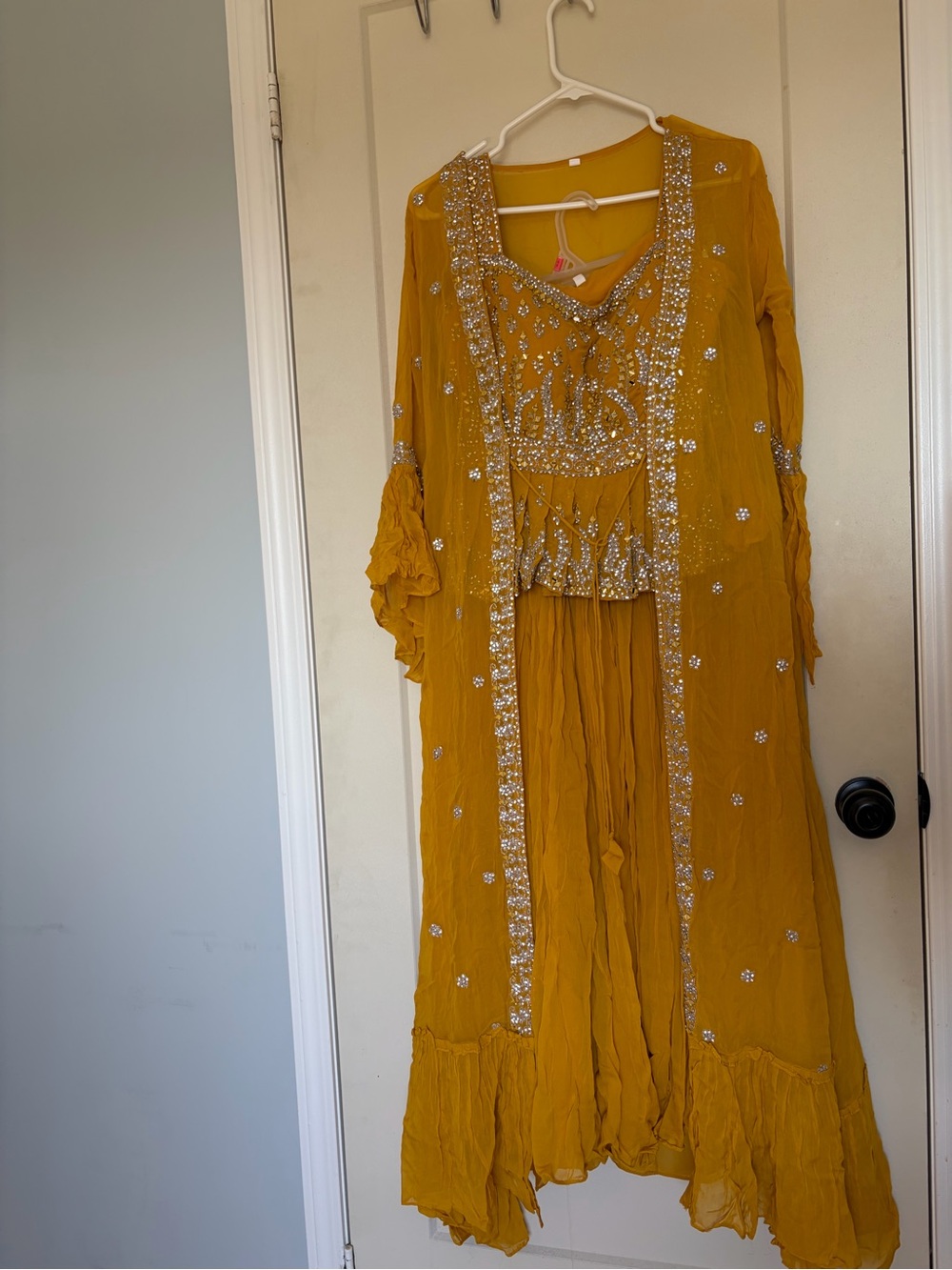 Embellished Mustard Yellow Indian Outfit - Three Piece Set